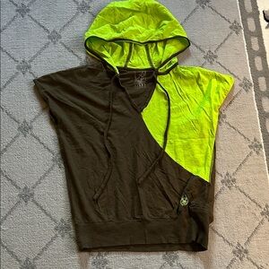 Spyder Black and Neon Green Hooded Short-Sleeve Top